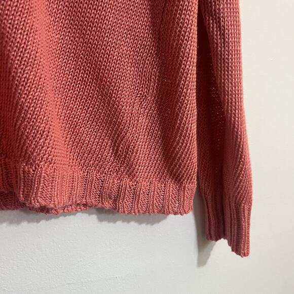 Max Mara Weekend Sweater Womens L Salmon Pink Orange Ribbed Trim V Neck Preppy - Picture 7 of 9